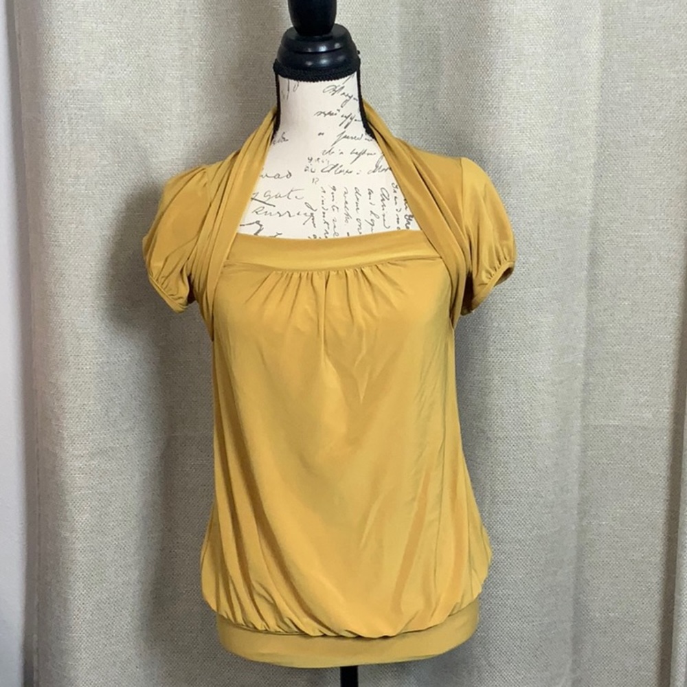Sunny Bolero Style Blouse Spandex Size Mustard Yellow Large